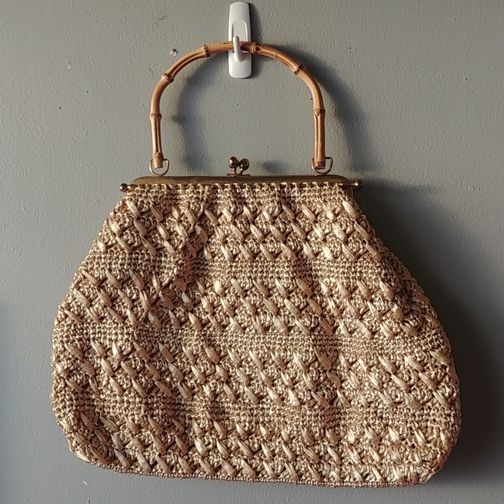 Vintage hand bag with bamboo handle